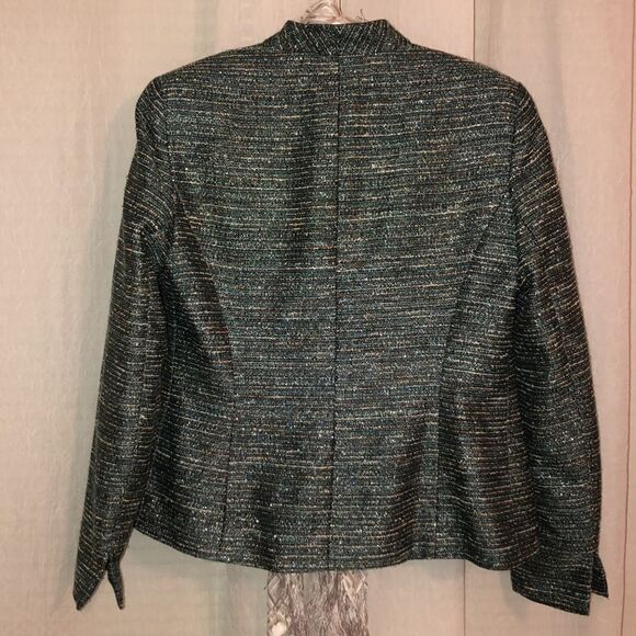 Kasper 6 Striped Elegant Evening Green White Orange Black Metallic Tweed Jacket - Picture 2 of 13